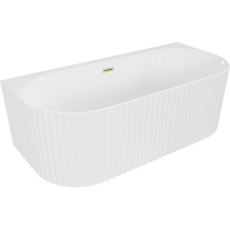 Mexen Sella banheira de pé de parede canelada 170 x 80 cm, branco brilhante, transbordo dourado escovado - 52711708000-55