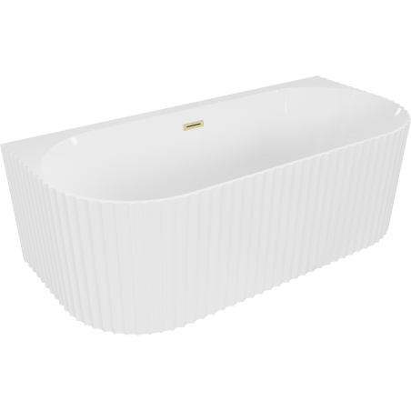 Mexen Sella baignoire autoportante contour cannelé 170 x 80 cm, blanc brillant, trop-plein doré brossé - 52711708000-55