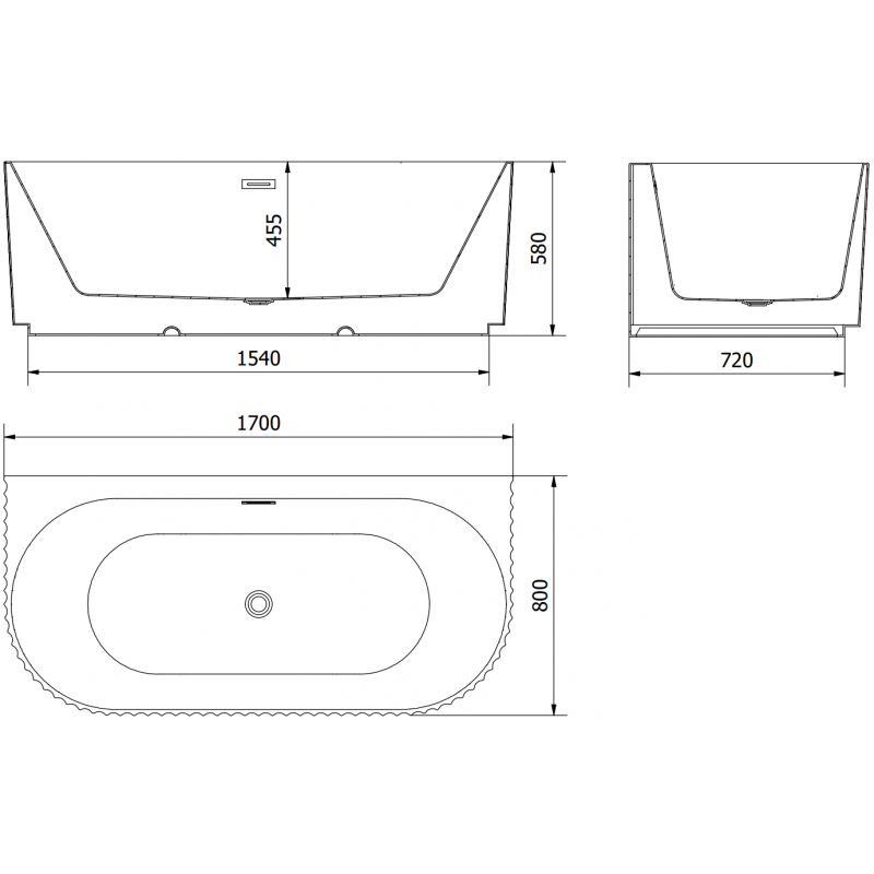Mexen Sella banheira de pé de parede canelada 170 x 80 cm, branco brilhante, transbordo dourado escovado - 52711708000-55
