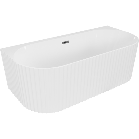 Mexen Sella freistehende, wandstehende Rillen-Badewanne 170 x 80 cm, weiß glänzend, Überlauf gun grau gebürstet - 52711708000-66