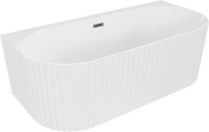 Mexen Sella freistehende, wandstehende Rillen-Badewanne 170 x 80 cm, weiß glänzend, Überlauf gun grau gebürstet - 52711708000-66