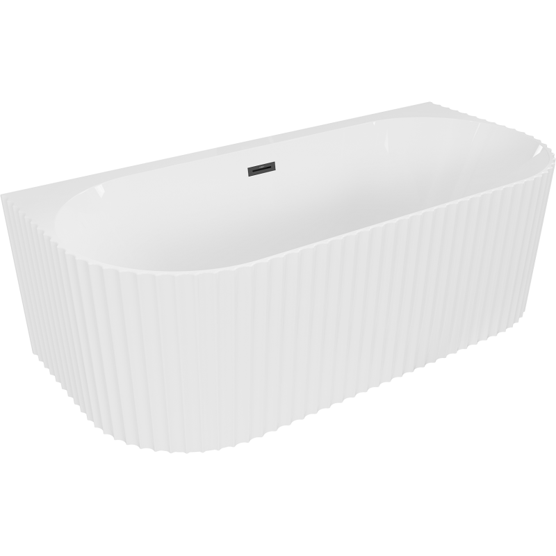 Mexen Sella freistehende, wandnahe, gerillte Badewanne 170 x 80 cm, weiß glänzend, Überlauf schwarz - 52711708000-70