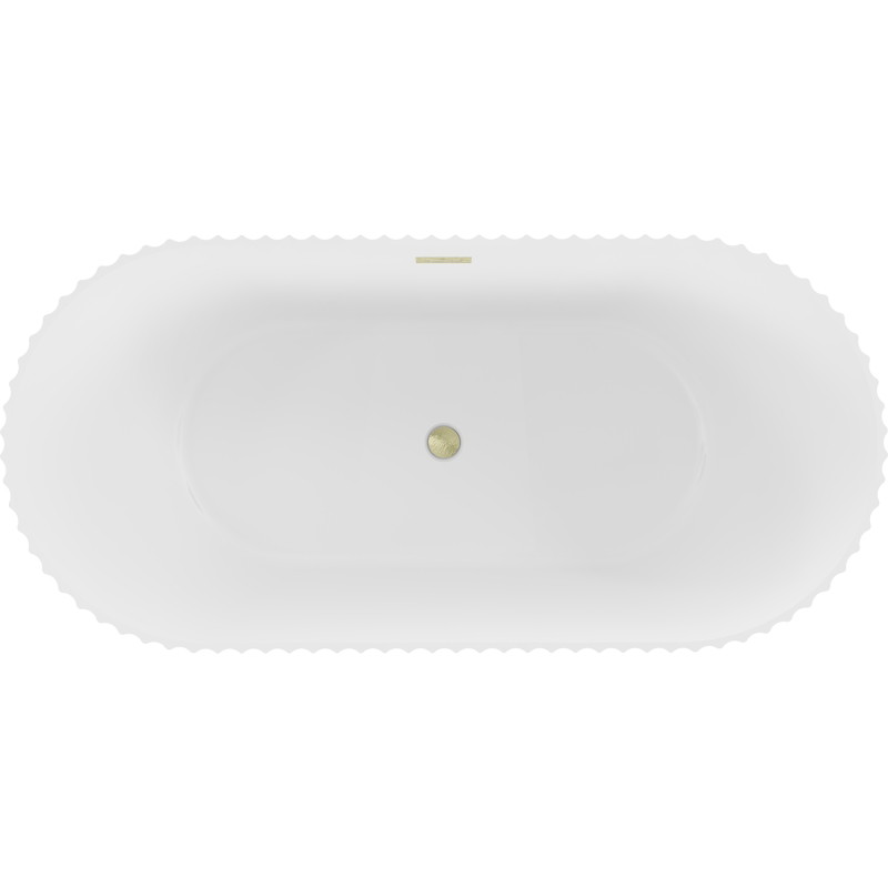Mexen Paola vasca da bagno freestanding scanalata 170 x 80 cm, bianca opaca, troppopieno oro spazzolato - 52721708001-55