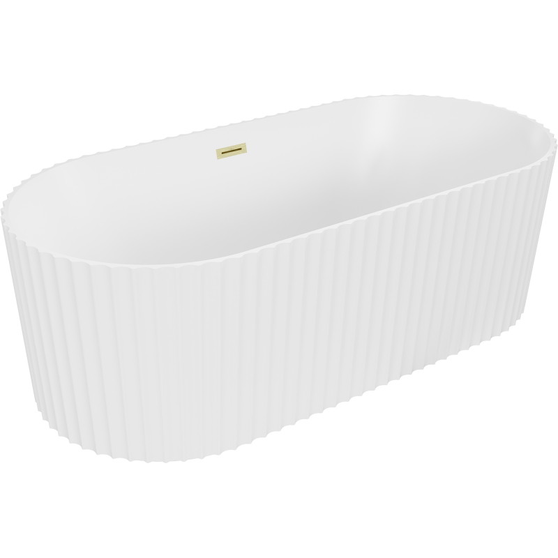 Mexen Paola bañera independiente acanalada 170 x 80 cm, blanco mate, rebosadero dorado cepillado - 52721708001-55
