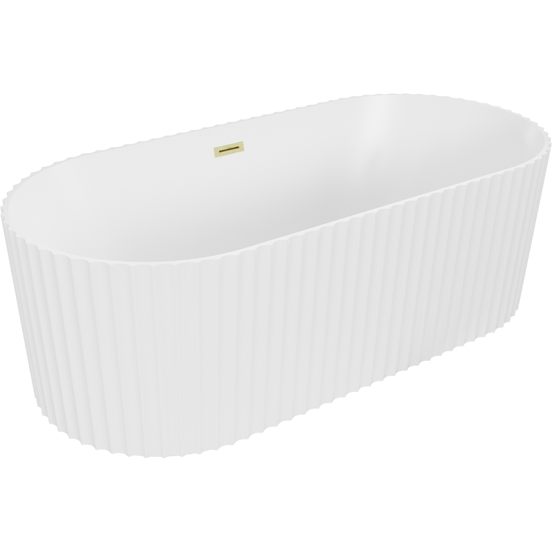 Mexen Paola freistehende Riffelbadewanne 170 x 80 cm, weiß matt, Überlauf gold gebürstet - 52721708001-55