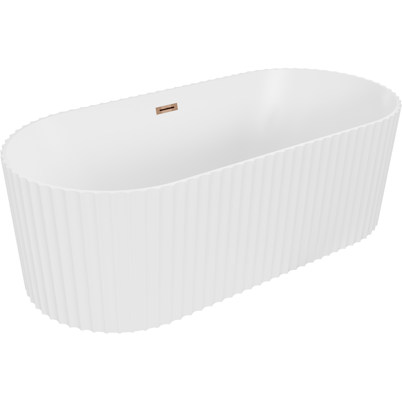 Mexen Paola freistehende gerillte Badewanne 170 x 80 cm, mattweiß, Überlauf Roségold - 52721708001-60