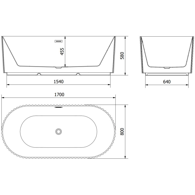 Mexen Paola vrijstaand bad met gegroefd oppervlak 170 x 80 cm, wit mat, koperen overloop geborsteld - 52721708001-65