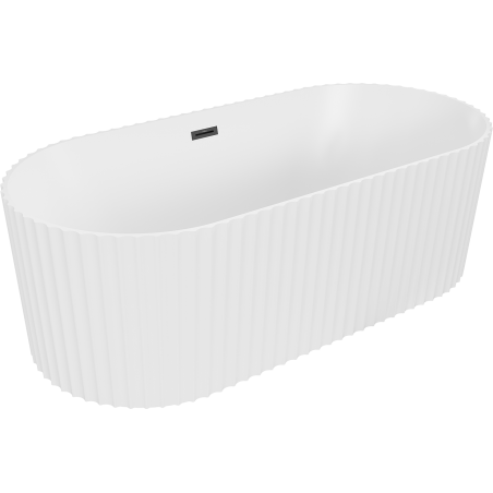Mexen Paola freistehende geriffelte Badewanne 170 x 80 cm, weiß matt, schwarzer Überlauf - 52721708001-70