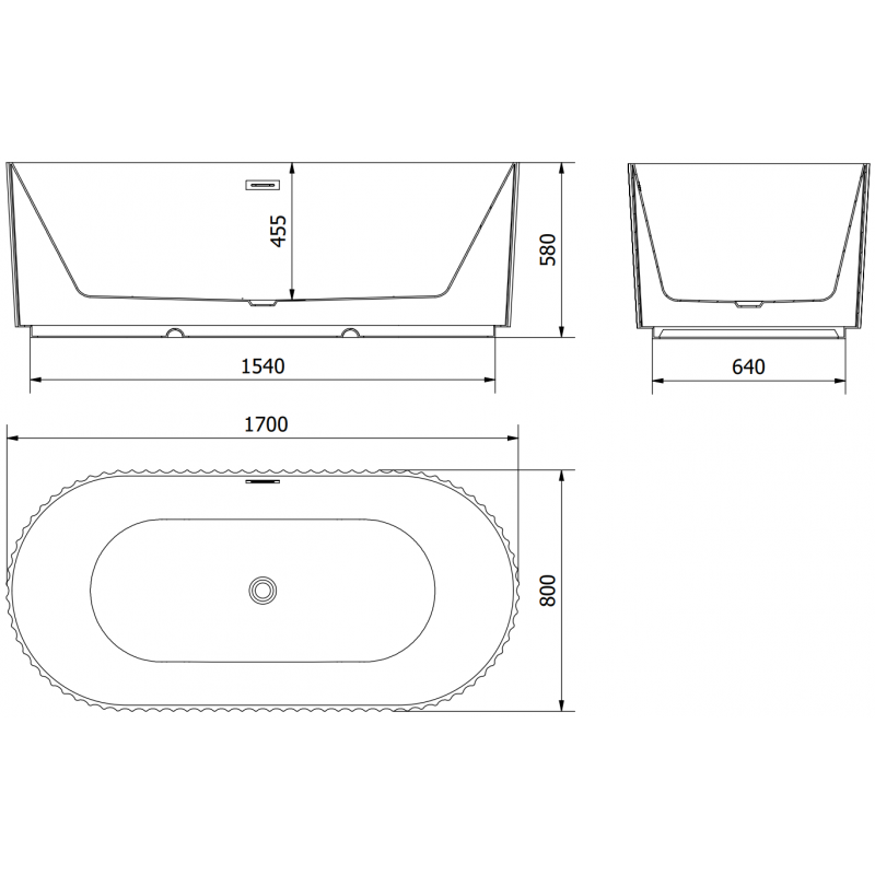 Mexen Paola banheira independente canelada 170 x 80 cm, branco mate, extravasor preto - 52721708001-70