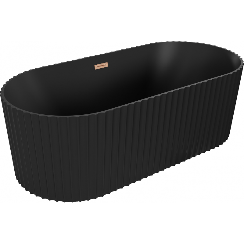 Mexen Paola freestanding fluted bathtub 170 x 80 cm, matte black, brushed copper overflow - 52721708071-65