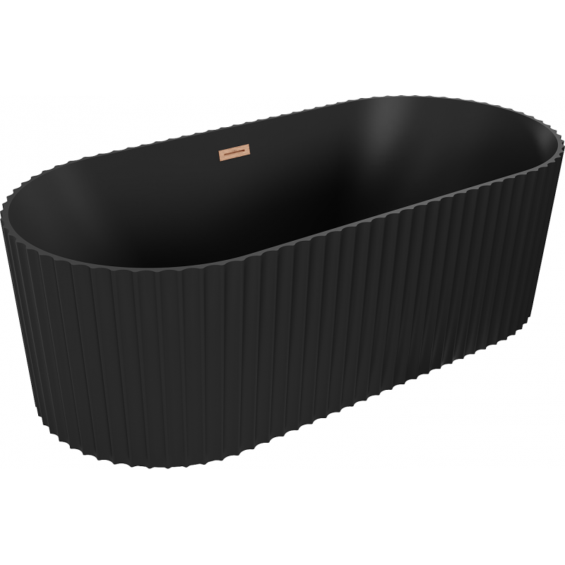 Mexen Paola freistehende geriffelte Badewanne 170 x 80 cm, schwarz matt, Überlauf gebürstetes Kupfer - 52721708071-65