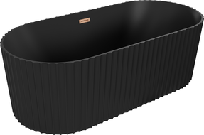 Mexen Paola freistehende geriffelte Badewanne 170 x 80 cm, schwarz matt, Überlauf gebürstetes Kupfer - 52721708071-65