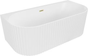 Mexen Sella freistehende, wandnahe geriffelte Badewanne 170 x 80 cm, weiß matt, Überlauf gold gebürstet - 52711708001-55