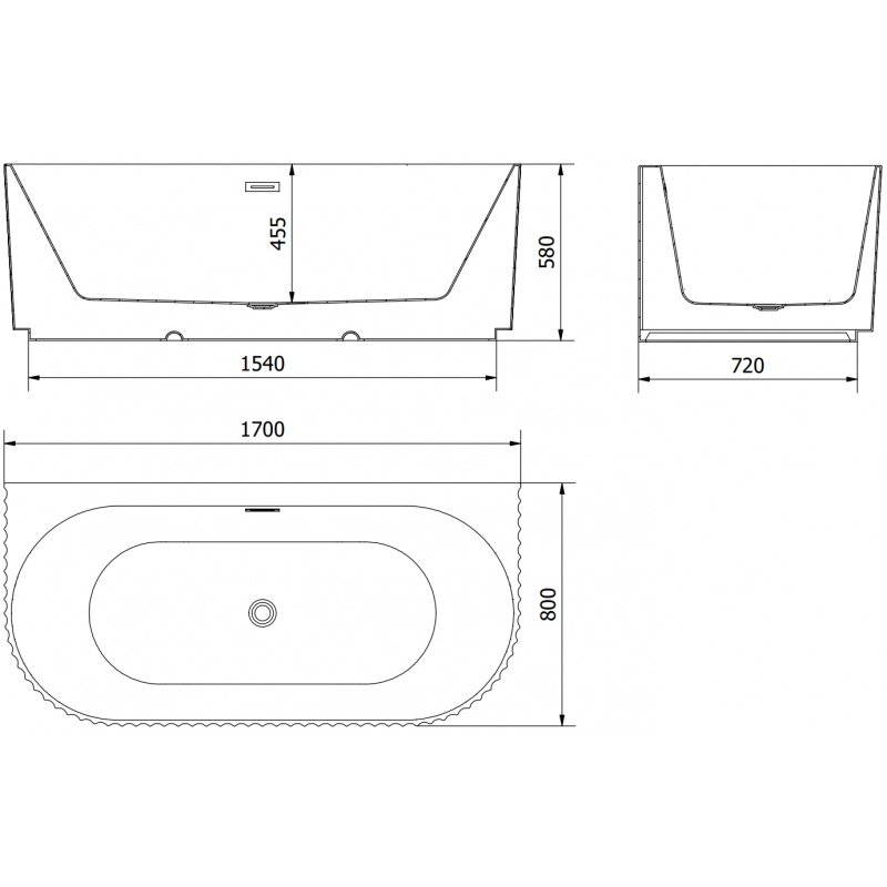 Mexen Sella banheira independente encostada frisada 170 x 80 cm, branco mate, descarregador dourado escovado - 52711708001-55