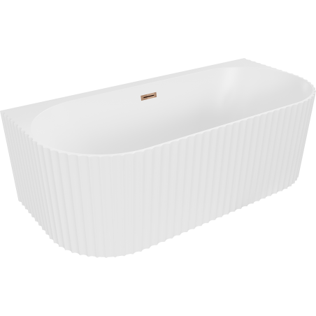 Mexen Sella freistehende wandnahe Riffelbadewanne 170 x 80 cm, weiß matt, Überlauf Roségold - 52711708001-60