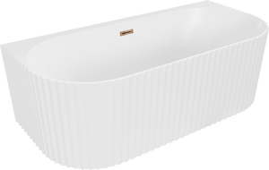 Mexen Sella freistehende wandnahe Riffelbadewanne 170 x 80 cm, weiß matt, Überlauf Roségold - 52711708001-60