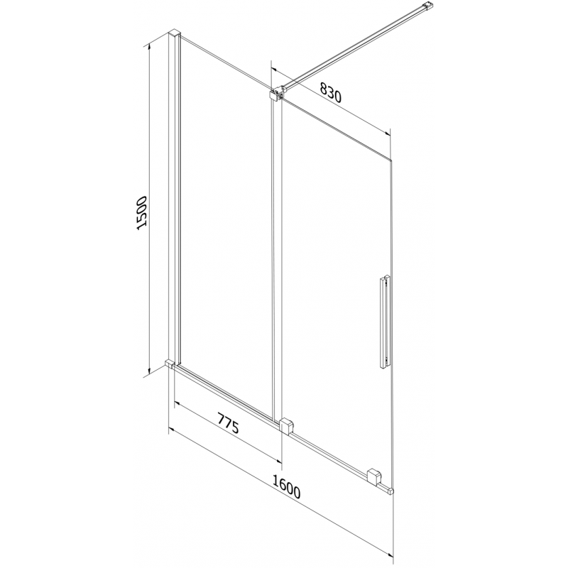 Mexen Velar 2-wing sliding bath screen 160 x 150 cm, graphite, black - 896-160-000-41-70