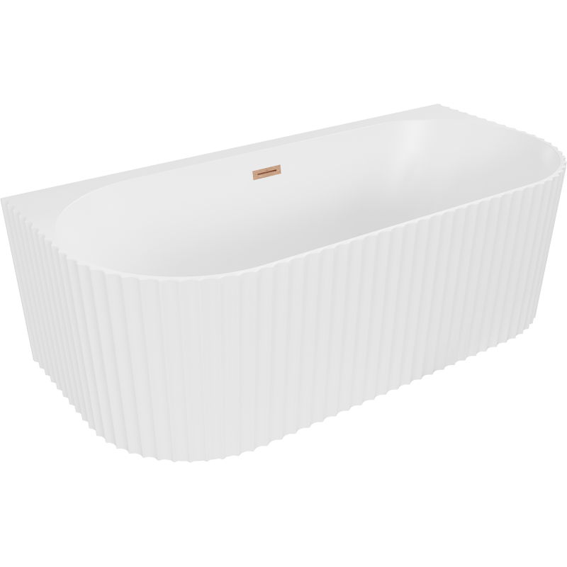 Mexen Sella banheira independente de parede canelada 170 x 80 cm, branco mate, transbordo cobre escovado - 52711708001-65