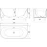 Mexen Sella freistehende wandstehende gerillte Badewanne 170 x 80 cm, mattweiß, Überlauf gun gray gebürstet - 52711708001-66