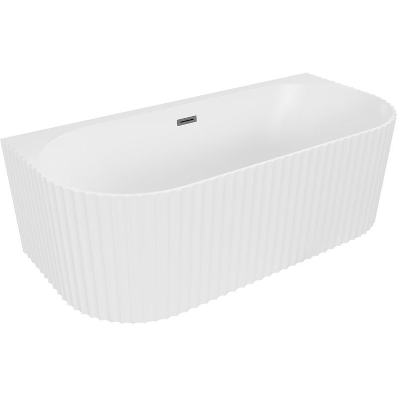 Mexen Sella freestanding wall-adjacent ribbed bathtub 170 x 80 cm, white matte, gun metal overflow - 52711708001-95