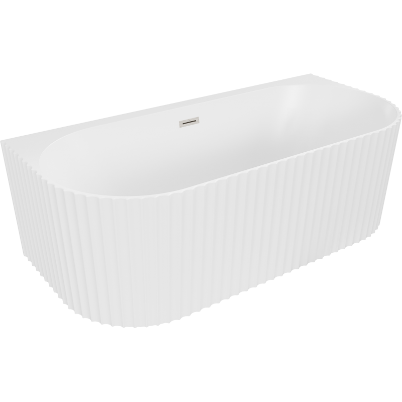 Mexen Sella baignoire autoportante murale cannelée 170 x 80 cm, blanc mat, trop-plein en nickel brossé - 52711708001-97