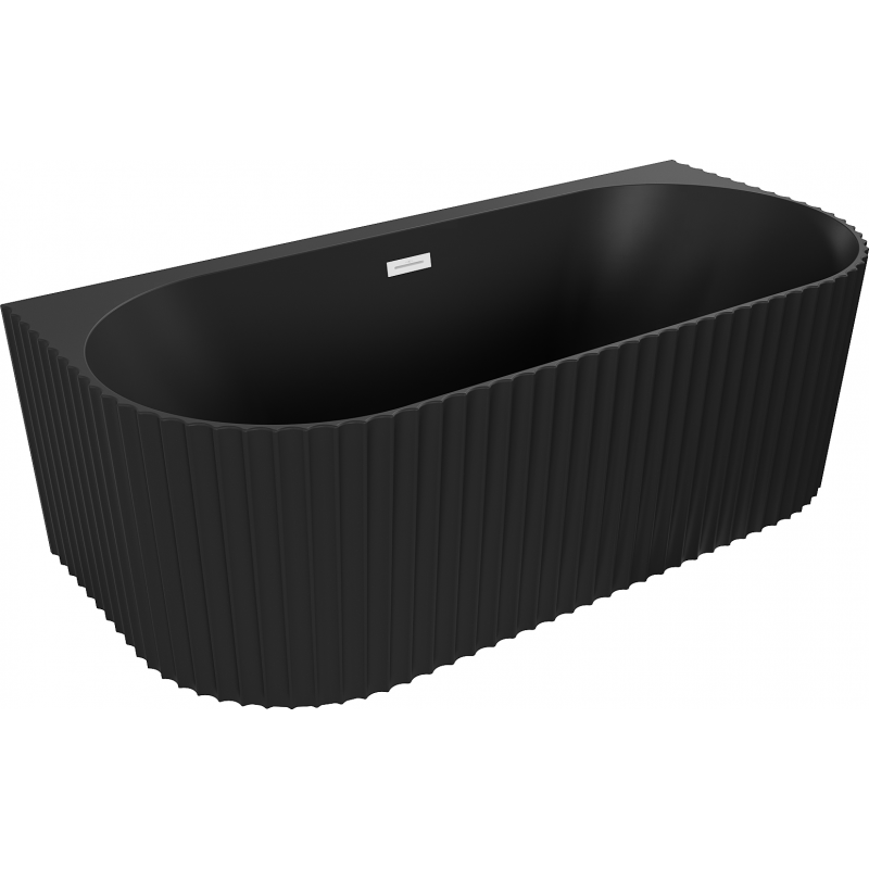 Mexen Sella freistehende wandnahe geriffelte Badewanne 170 x 80 cm, schwarz matt, weißer Überlauf - 52711708071-20