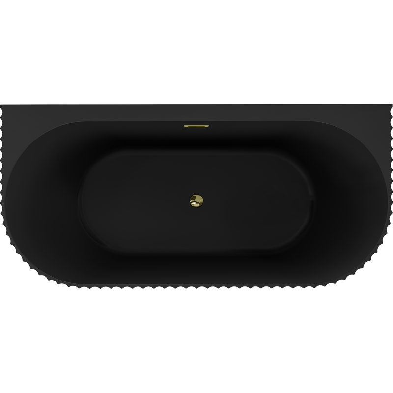 Mexen Sella bañera independiente contra la pared estriada 170 x 80 cm, negro mate, rebosadero dorado - 52711708071-50