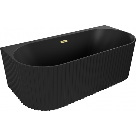Mexen Sella freistehende wandnahe geriffelte Badewanne 170 x 80 cm, schwarz matt, Überlauf gold gebürstet - 52711708071-55