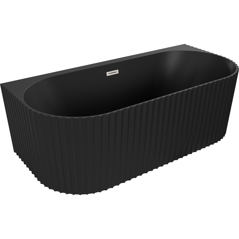 Mexen Sella vrijstaand bad tegen de muur geribbeld 170 x 80 cm, zwart mat, overloop geborsteld nikkel - 52711708071-97