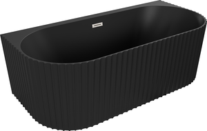 Mexen Sella freistehende, wandnahe gerillte Badewanne 170 x 80 cm, schwarz matt, Überlauf gebürstetes Nickel - 52711708071-97
