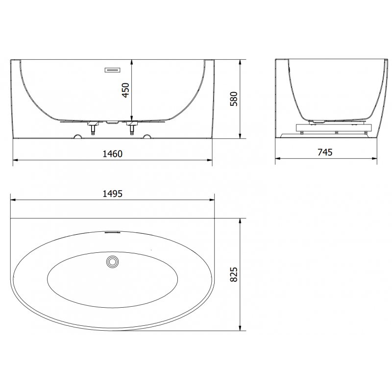 Mexen Bruna freestanding wall bath 150 x 82 cm, white gloss, chrome overflow - 52731508200-01