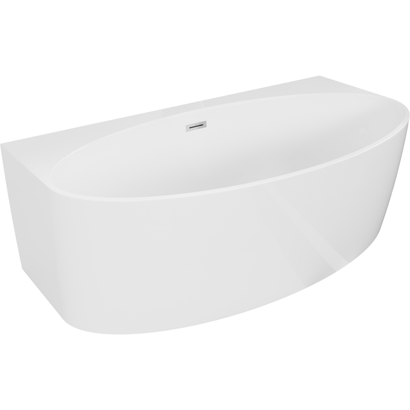 Mexen Bruna freestanding wall bath 150 x 82 cm, white gloss, chrome overflow - 52731508200-01