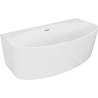 Mexen Bruna freistehende wandnahe Badewanne 150 x 82 cm, weiß glänzend, Überlauf gold gebürstet - 52731508200-55