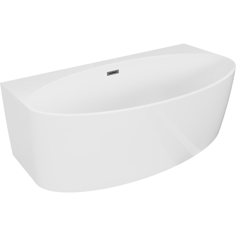 Mexen Bruna baignoire autoportante murale 150 x 82 cm, blanc brillant, trop-plein gun gray brossé - 52731508200-66
