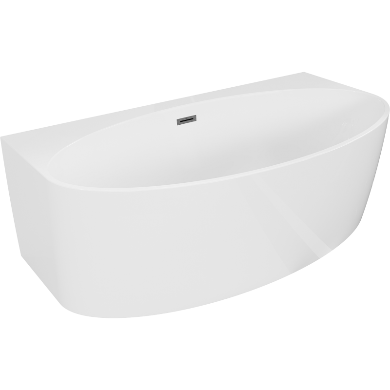 Mexen Bruna fristående badkar mot vägg 150 x 82 cm, vit glans, överfyllnad gun gray borstad - 52731508200-66