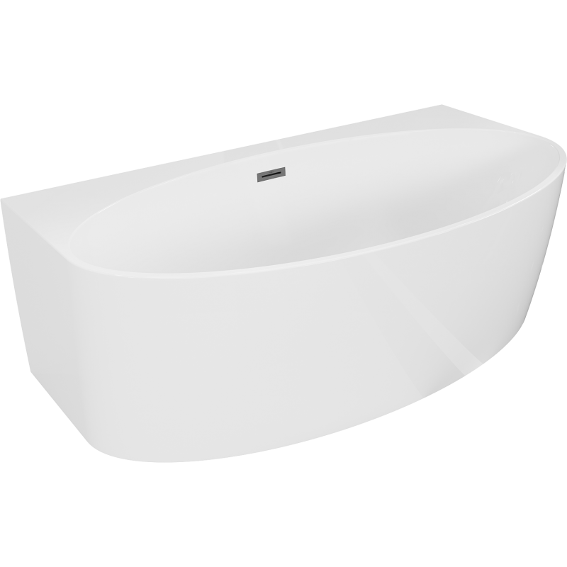 Mexen Bruna vapaasti seisova seinään asennettu kylpyamme 150 x 82 cm, valkoinen kiiltävä, ylivuoto gun metal