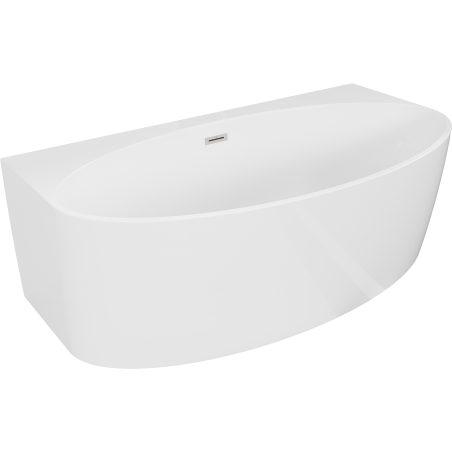 Mexen Bruna freistehende wandnahe Badewanne 150 x 82 cm, weiß glänzend, Überlauf gebürstetes Nickel - 52731508200-97