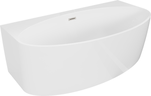 Mexen Bruna freistehende wandnahe Badewanne 150 x 82 cm, weiß glänzend, Überlauf gebürstetes Nickel - 52731508200-97
