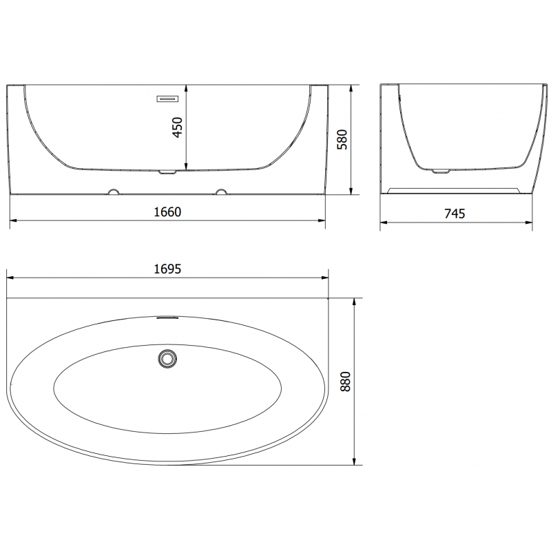 Mexen Bruna vasca da bagno autoportante ad incasso 170 x 88 cm, bianco lucido, troppopieno cromato - 52731708800-01