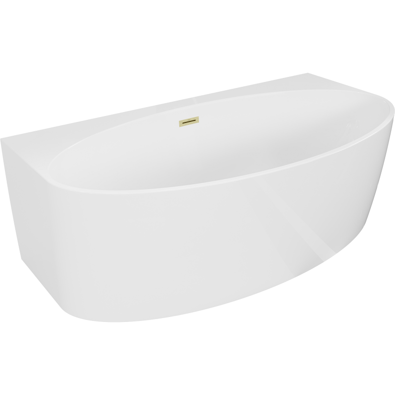 Mexen Bruna freistehende halb freistehende Badewanne 170 x 88 cm, weiß glänzend, Überlauf gebürstet Gold - 52731708800-55