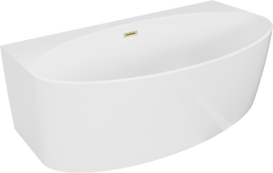 Mexen Bruna freistehende halb freistehende Badewanne 170 x 88 cm, weiß glänzend, Überlauf gebürstet Gold - 52731708800-55