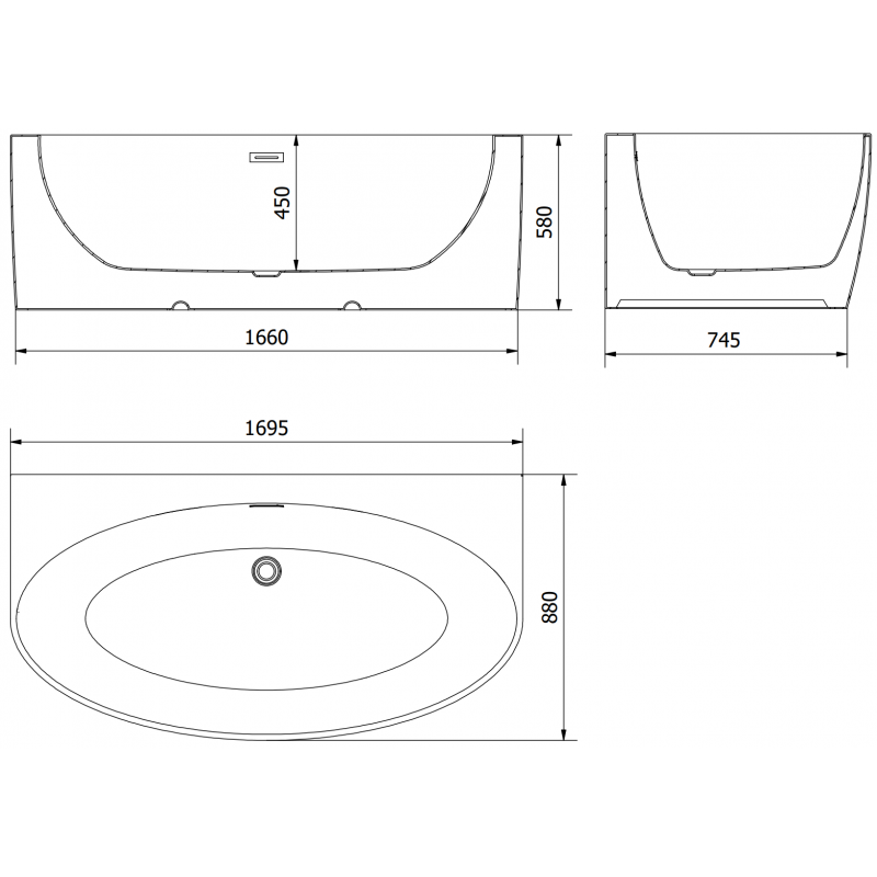 Mexen Bruna vasca da bagno indipendente a parete 170 x 88 cm, bianco lucido, troppo pieno in rame spazzolato - 52731708800-65