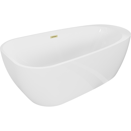 Mexen Giada freistehende Badewanne 170 x 90 cm, weiß glänzend, Überlauf gold gebürstet - 52741709000-55