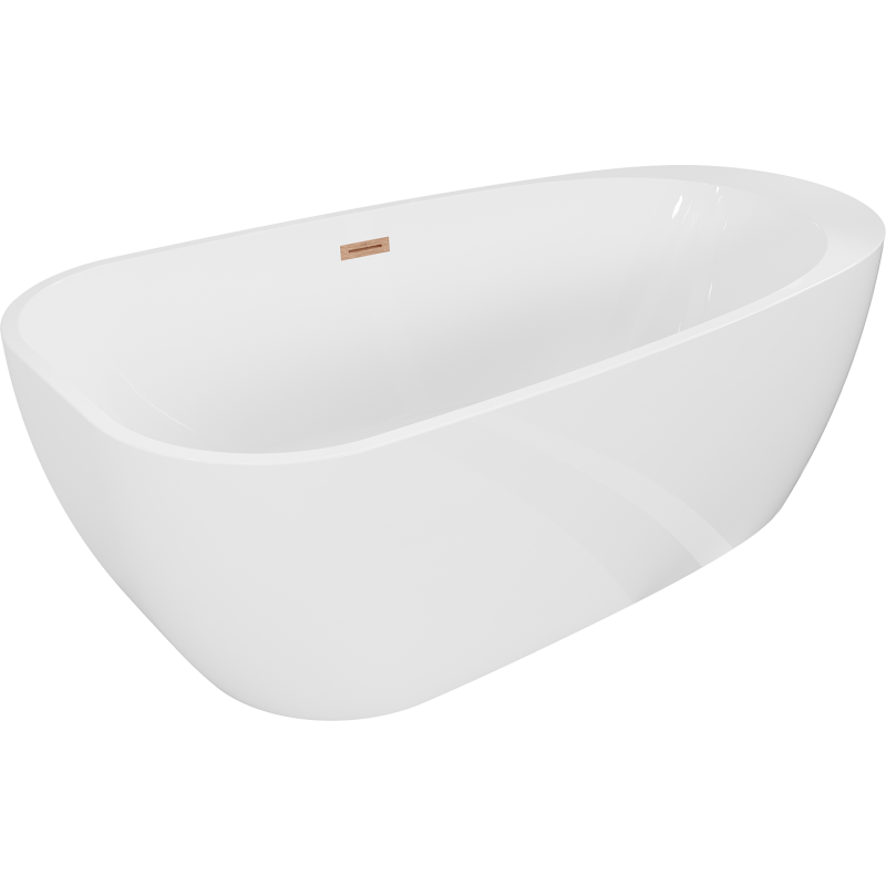 Mexen Giada vapaasti seisova kylpyamme 170 x 90 cm, kiiltävän valkoinen, harjattu kuparinen ylivuoto - 52741709000-65