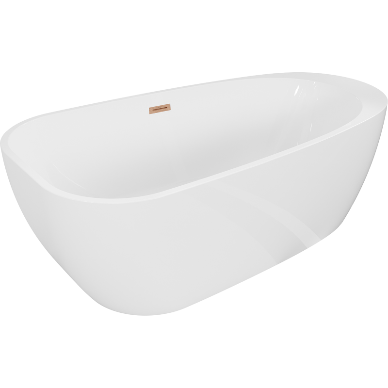 Mexen Giada vasca da bagno freestanding 170 x 90 cm, bianco lucido, troppopieno rame spazzolato - 52741709000-65