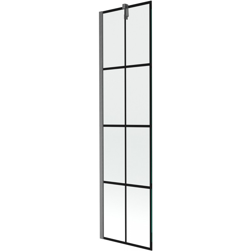 Mexen Next Badewannenabtrennung 1-flügelig 50 x 150 cm, schwarzes Gitter, gebürstetes Gun Gray - 895-050-000-00-77-66
