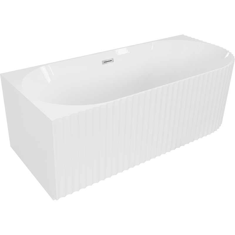 Mexen Gia freistehende Eckbadewanne geriffelt links 150 x 75 cm, weiß glänzend, Überlauf Chrom - 52701507500L-01