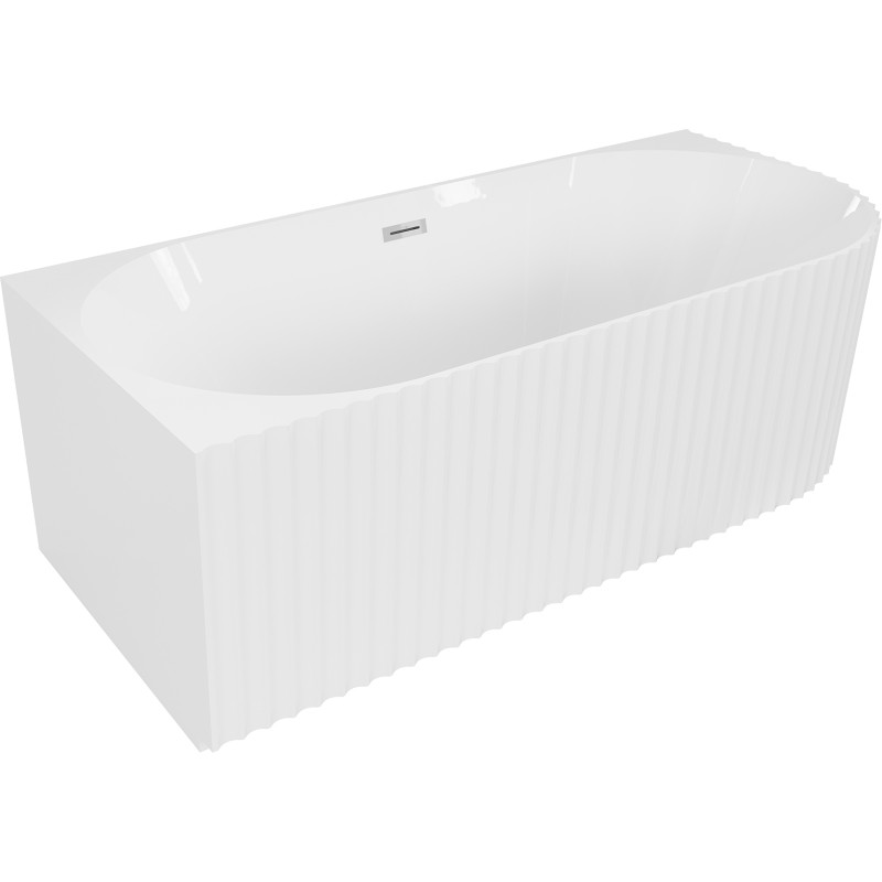 Mexen Gia vrijstaande hoekbadkuip met ribbelstructuur links 150 x 75 cm, wit glans, chroom overloop - 52701507500L-01