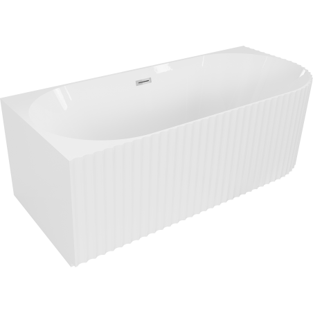 Mexen Gia freistehende Eckbadewanne geriffelt links 150 x 75 cm, weiß glänzend, Überlauf Chrom - 52701507500L-01