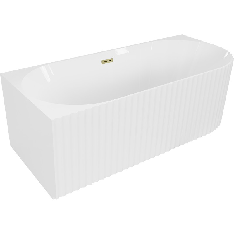 Mexen Gia wanna wolnostojąca narożna ryflowana lewa 150 x 75 cm, biała połysk, przelew złoty - 52701507500L-50